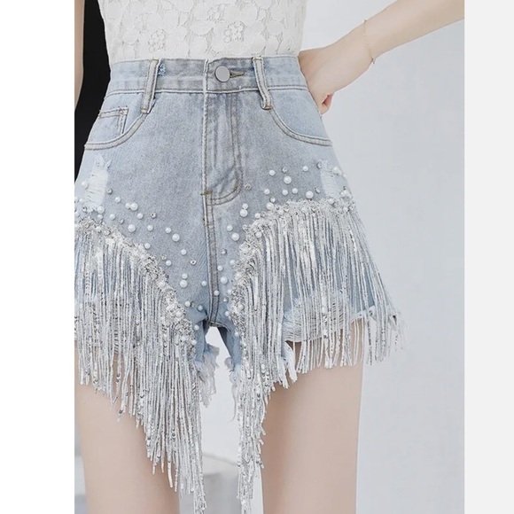 High Waist Rhinestone Denim Shorts xx. - Picture 1 of 16
